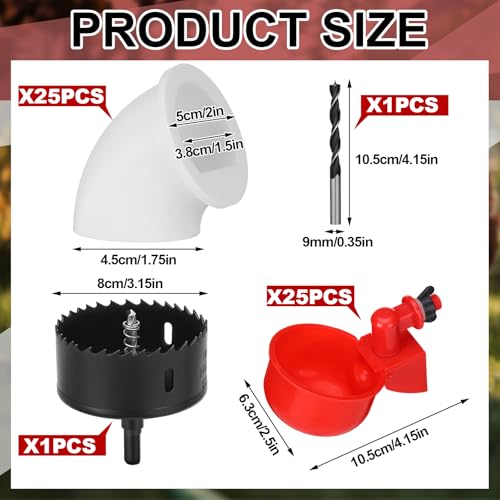 Potchen 25 Sets Chicken Feeder and Water Cup Kit, Quail & Chick Port Feeder and Automatic Chicken Waterer with Hole Opener, Drill, DIY Waterer for Various Poultry