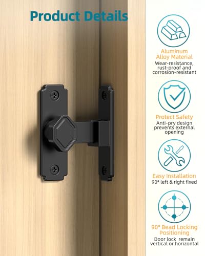 90 Degree Barn Door Lock, Rustproof Sliding Gate Latch, Black 4Pcs | Multipurpose Security Lock for Bathroom, Cabinet, Pet Cage, Garden Shed, Window And Sliding Wooden Doors - color: Black-4PCS