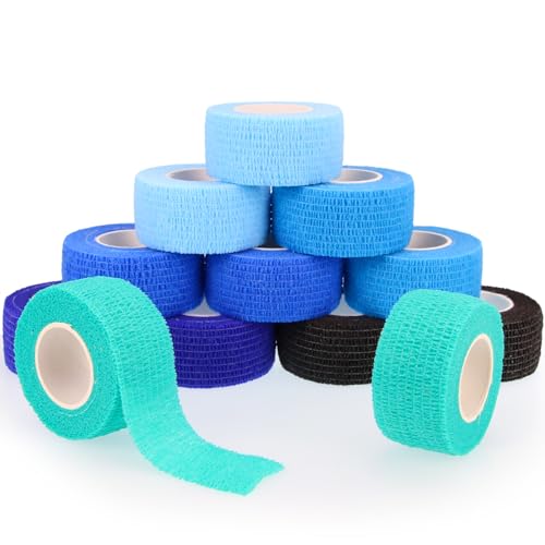 Self Adhesive Bandage Wrap Animal Cohesive Bandage Self Adherent Wrap First Aid Tape for Dogs Cats Horses Birds & Wrist Healing Ankle Sprain (1 Inch Blue Change 12 Rolls) - color: 1 Inch Blue Change 12 Rolls