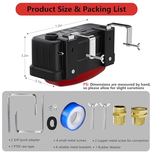 EyGde 2 PCS Water Trough Float Valve for Stock Tank, Includes 3/4" Hose Metal Connectors, PTFE Tape, Automatic Water Level Control Device for Livestock Waterer, Poultry, Cattle, Goat, Pool, Pond