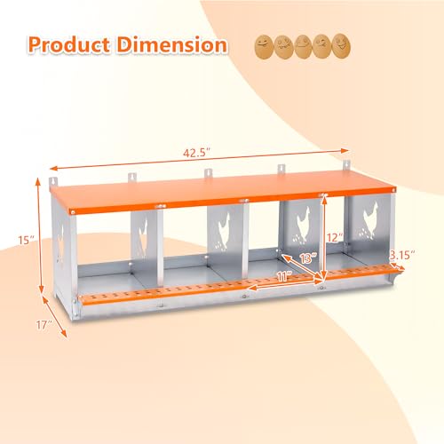 4 Compartment Galvanized Steel Nesting Box Wall Mount | Galvanized Steel Rustproof & Weather Resistant|Vented Design Keeps Interior Dry & Odor Free|Tool-Free Assembly - size: 42.5"L x 17.0"W x 15.0"H