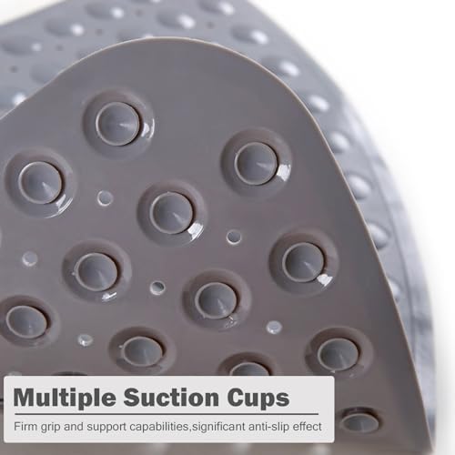 Mrcrypos Corner Shower Mats Non Slip 31 x 31 Inches for Inside Shower,Gray | Bath Mat with Suction Cups and Drain Holes,Quick Dry Bathmat Machine Washable Shower Stall Mats for Bathroom - color: Gray, size: 31" x 31" (Corner)