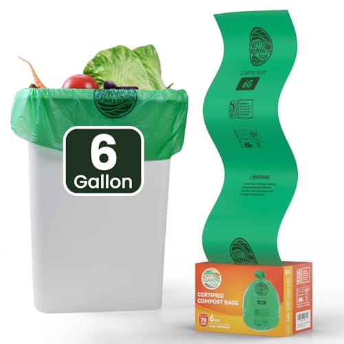 Compostable Bags, 6 Gallon Food Scraps Yard Waste Bags,Fits 5-6-8 Gallon trash can, 30 Liter, 70Count, Heavy Duty 0.85 Mils, ASTMD 6400 Kitchen Trash Bags, BPI&OK compost HOME certified - color: 6G-70count