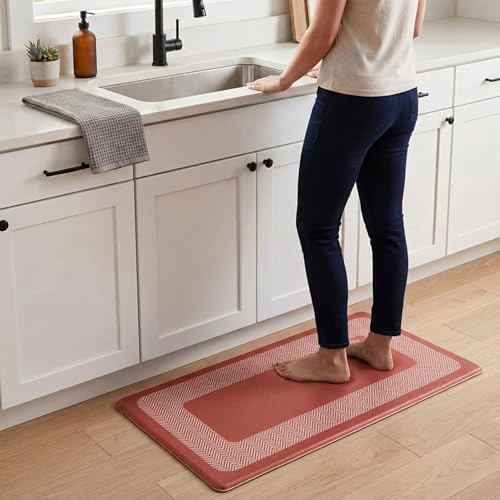 Chef Gear Hettie Anti Fatigue Cushioned Kitchen Mat 18"x32" Red - color: Hettie Herringbone Red, size: 32"L x 18"W x 0.3"Th
