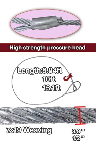 Single Leg Wire Rope Sling - size: 2-Pack3/8IN-9.8FT