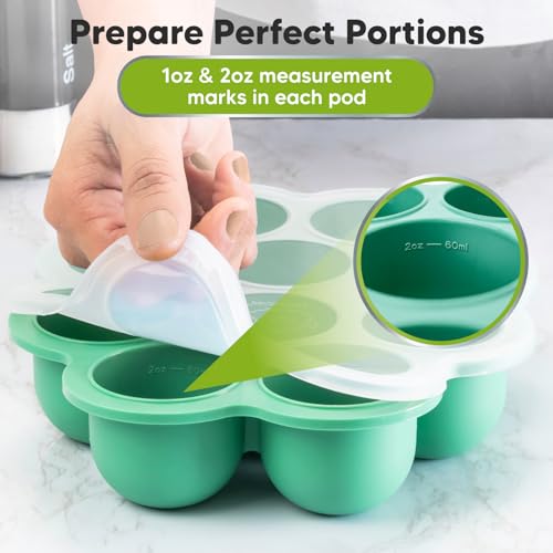 KeaBabies Silicone Food Freezer Trays with Lid, 2oz x 10 Pods(Alpine Green) | Baby Food Storage Containers, Easy Puree Meal Prep, Breast Milk Silicone Freezer Molds, Dishwasher, Microwave Safe, BPA-Free - color: Alpine Green