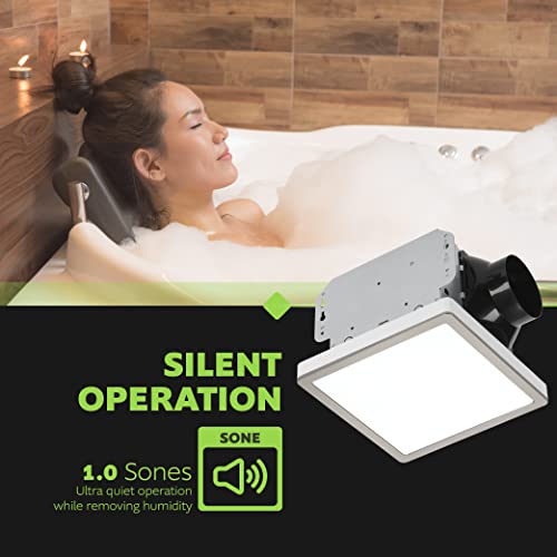 Homewerks 7105-10 Bathroom Fan Integrated LED Light Ceiling Mount Exhaust Ventilation Ultra Quiet 1.0 Sones 70 CFM, Decorative Brushed Nickel Magnetic Trim - color: 70 CFM Brushed Nickel