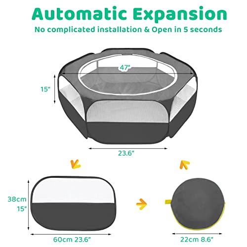 Amakunft Small Animal Pop-Up Playpen with Mesh Cover, 47'' x 23.6'' x 15'' Chicken Brooder Box, Play Pen Indoor Outdoor for Guinea Pigs, Bunny, Rabbits, Ferrets, Chinchillas, Kittens - color: black