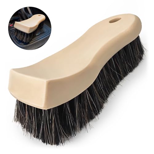 YeewayVeh Leather Cleaning Brush, Long Bristle Horse Hair with Sticker | Soft Car Detailing for Interior Leather Seat & Home Furniture, Scratch-Free & Non-Lint