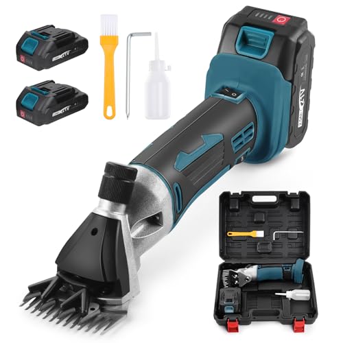 Cordless Sheep Shears 500W, 2Pcs Rechargeable Batteries, 6 Speeds, 2400RPM | Professional Sheep Clippers Heavy Duty Animal Grooming Clipper Compatible with Makita 18V Battery for Sheep, Goat, Alpacas - size: Cordless Sheep Shears with 2 Battery