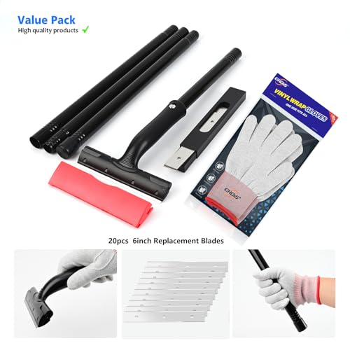 EHDIS Adjustable Razor Blade Scraper, 15''-58'' Long Handle 6" Blade Scraper Tool with 20 Double-Edge Blades for Cleaning Paint, Caulk, Adhesive,Painting Stripping Tools, Tile, Floors, Walls