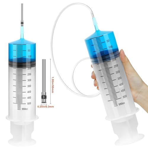 3 Pack 550ml Syringes with 55.1 Inch Tube and Needle 8G 1.5”, Sterile Syringe Individually Packaged for Labs, Liquid Measuring, Feeding Pets,Oil, Glue - style: 550ml