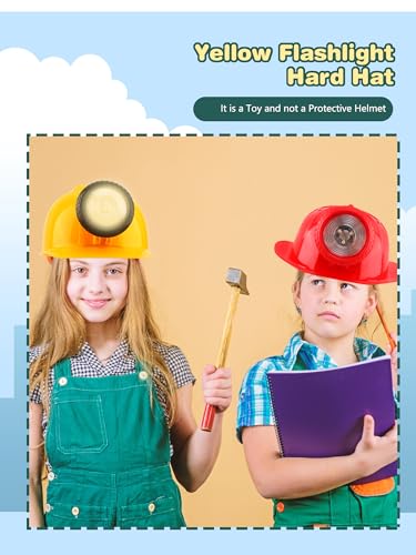2 Pack Kids Construction Hat Miner Costume Helmet with Light for Boys Girls Dress Up Halloween Party Supplies - color: Red,yellow
