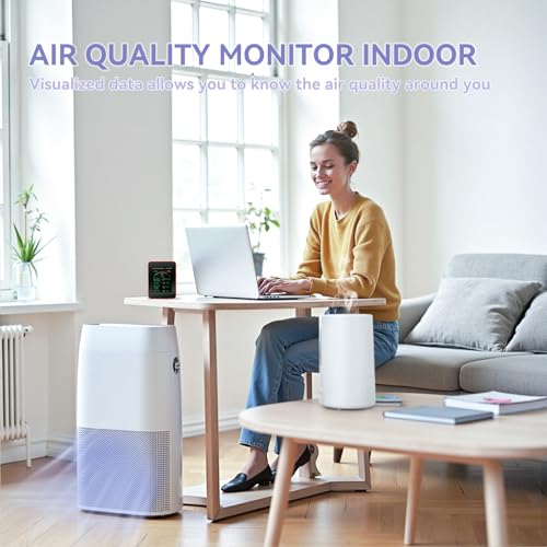 15-in-1 Air Quality Monitor with WiFi, Indoor Temperature Humidity Sensor, Real-Time Display, App Control, Portable for Home and Office