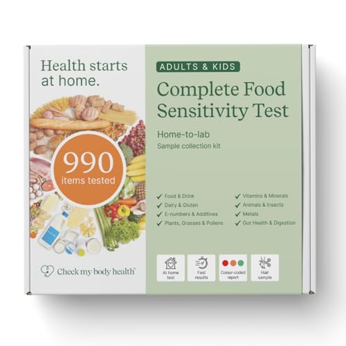 Food Sensitivity Test Kit for Adults & Kids - 990 Items - Hair Sample | Complete Food Sensitivity Test by Check My Body Health - Results in 3–5 Days - Includes Nutritional Support and Meal Planner - size: 900 Test Kit