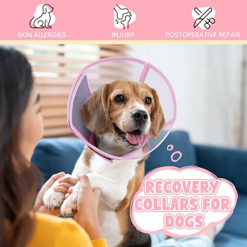 Dog Cone Collar for Dogs After Surgery,Transparent Dogs Cone Stop Licking,Foldable Dog Recovery Collars & Cones Anti-Bite Lick Protective Wound,Protective Elizabethan Collar Alternative,Pink,M - color: Pink