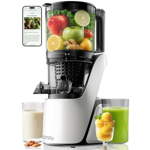Canoly 3-in-1 Cold Press Juicer C16, Makes Juice & Sorbet & Nut Milk | 6" Extra Wide Feed Chute, Durable AC Brushless Motor, Self Precut System, Juicer Machines with BPA-Free (Pearl White) - color: Pearl White