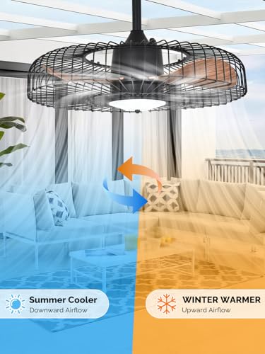 Orison Outdoor Ceiling Fans with Lights for Patio, 24" Weatherproof Ceiling Fan, Gazebo Fan Remote & APP Control, 3CCT Dimmable,Caged Plug in Ceiling Fan with Hanging Hook for Pergola Porch Canopy