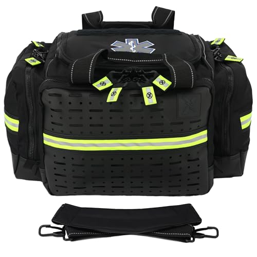 Lightning X LXMB35 EMT Trauma Bag – Large ALS Medical Bag with 6 Color-Coded Pouches, MOLLE Panel, Waterproof Bottom, Reflective EMS Gear for First Responders - color: Black