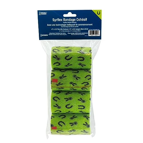 SyrFlex Cohesive Bandage 4” Green Horse Shoes and Ribbons 4pk - color: Green, style: Shoes and Ribbons