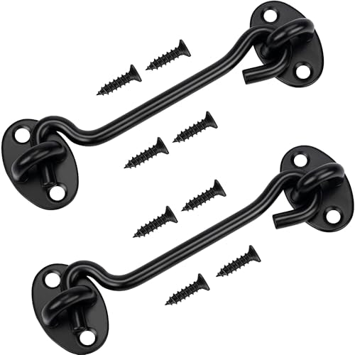 Rainspire (2 Pack) Privacy Hook and Eye Latch for Barn Door, Stainless Steel Gate Latch Barn Door Lock Cabin Hooks for Gate Shutters Window Slide Barn Shed Cabinet Bathroom (Black, 8 Inch) - color: Black, size: 8 Inch