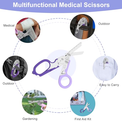 6-in-1 Heavy-Duty Emergency trauma shears (Double Purple) | Multifunctional Life-Saving Tool|Suitable for Emergency Rescue|Outdoor Exploration|DIY Construction and Maintenance - color: Double Purple