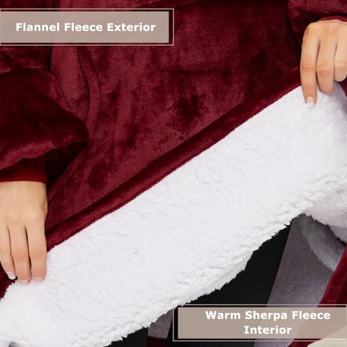 THREE POODLE Wearable Blanket Hoodie for Women, Oversized Sherpa Sweatshirt Blanket for Adults Men, Cozy Burgundy Hooded Blankets, Gifts for Teen Girls Women Mom Sister - color: Burgundy, size: Adult