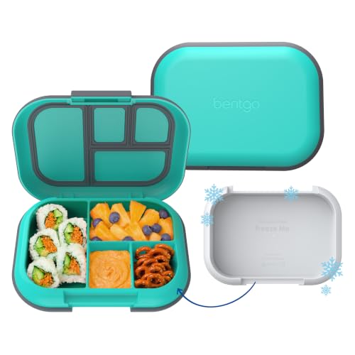 Bentgo Chill Kids 4-Compartment Bento Box Leakproof Lunch Box | Built-In Ice Pack, 3.3 Cup Capacity, BPA-Free, Microwave & Dishwasher Safe Tray, Ideal for Ages 3–7 (Electric Aqua) - color: Electric Aqua