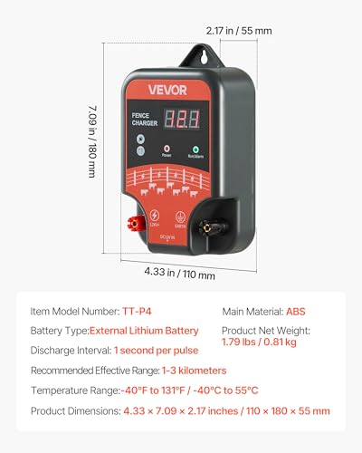 VEVOR Electric Fence Charger, 10kV 3J, AC DC Electric Fence Energizer with LED Indicator, 1.86 Miles Range, Powerful Plug-in Fences Charger, Prevents Wild Animals Intrusion for Livestock Poultry - style: 3J