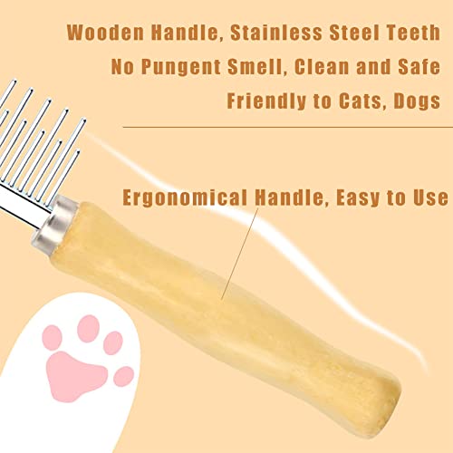 Dog Cat Grooming Comb with Wooden Handle Stainless Steel Teeth, Pet Grooming Supplies Accessories for Hairy Pets (Dual Teeth) - color: Dual Teeth