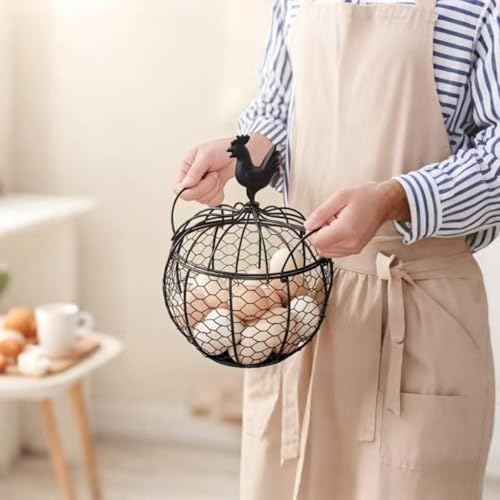 Wire Egg Basket for Gathering Fresh Eggs with Handle | Metal Egg Holder Countertop | Farm Fresh Egg Collecting Basket and Storage Holder | Suitable for Kitchen, Countertop and Farm (About 36 Eggs)