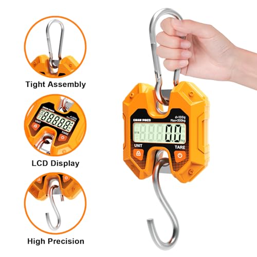 GRAM PRES Digital Hanging Scale - 660LB/300KG, Mini Crane Scale for Deer Hunting, Farm, Fishing, Meat, Game, Luggage, Outdoor