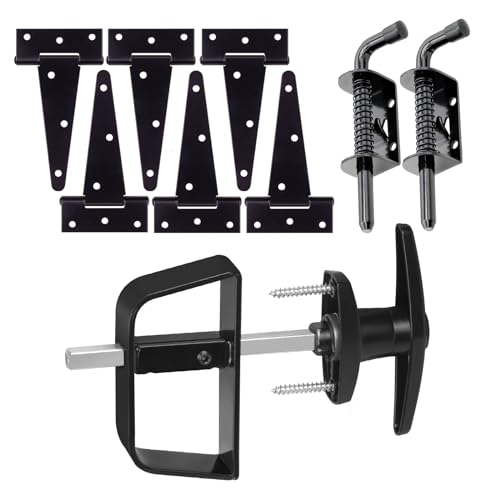 BTEOBFY Double Door Shed Hardware Kit -Includes Window and Door/Window Hinge Set, Complete with Hinges, Black Latches, and T-Handle Lock -, for Gates, playrooms - size: 5.5-inch-Black-T