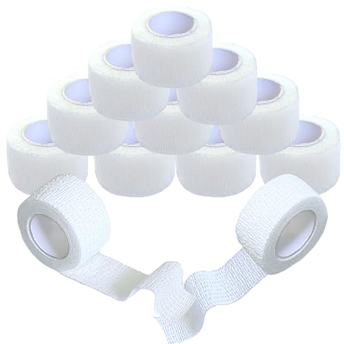 12 Pack Self Adhesive Wrap Bandage - Vet Wrap for Pets, Stretch Self-Adherent Cohesive Tape Breathable Athletic Tape Rolls (1 Inches x 5 Yards Each, White) - color: Blue