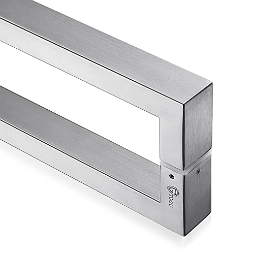 TOGU TG-R3825 12 inches Solid Standoffs Heavy-Duty Commercial Grade-304 Stainless Steel Push Pull Door Handle/Barn Door Pull Handle/Glass Pulls, Full Brushed Stainless Steel Finish - size: 12 IN(Length)/1.5X0.98 IN (FrontXSide)