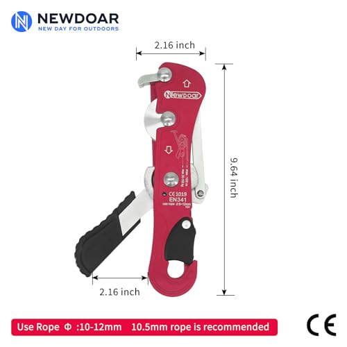 NewDoar Climbing Stop Descender Rappelling Belay for Ropes 10-12mm The Novices for Rescue & Arborist CE Certification - color: red