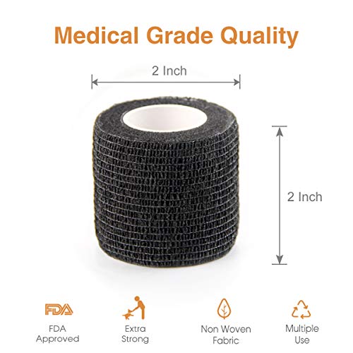Vet Wrap Cohesive Bandages Bulk Self Adhesive Bandage Wrap Self Adherent Wrap Non-Woven for Dogs Pet Animals & Ankle Sprains & Swelling 2 Inch x 5 Yards (2 Inch Black) - color: 2 Inch Black