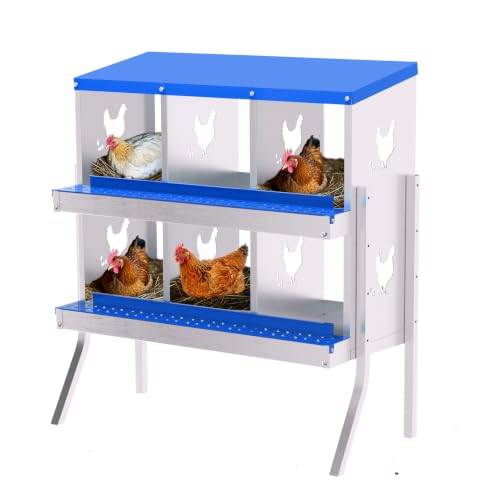 6 Hole Chicken Nesting Box, Galvanized Steel with Removable Trays for Backyard - color: Blue, size: 6 holes with legs