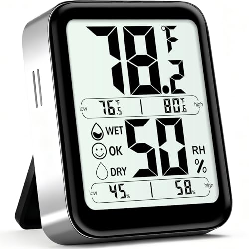 Antonki Indoor Thermometer Hygrometer, Max Min Records, w/Battery | Real-time comfort indicator, 5s refresh, Easy To View, Magnetic/Stand, °F/°C switch for home, office, nursery, greenhouse