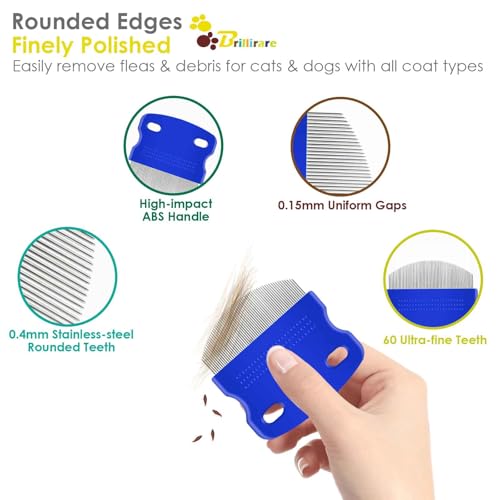 4 Pack Eye Comb, Stainless Steel Pet Tear Stain Professional Remover, Dog Cat Flea Lice Grooming Combs with Gentle Rounded Teeth, Eye Gunk Removal, Dematting Tool for Small, Medium & Large Pets