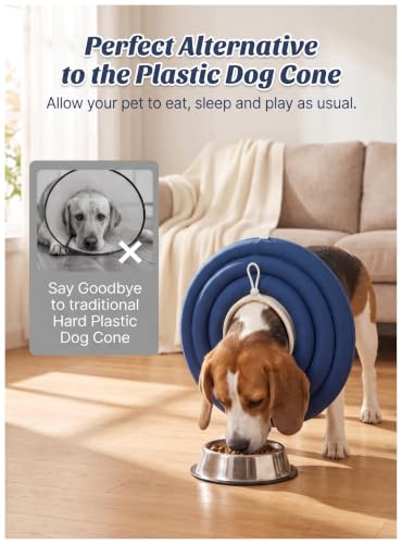 Soft Dog Cones, Recovery Dog Donut Collar After Surgery- Cone of Shame Alternative, Pet Elizabethan E-Collar Anti-Bite Lick Wound Healing Adjustable for Small Large Medium Dogs, L - color: dark blue, size: L-16lbs