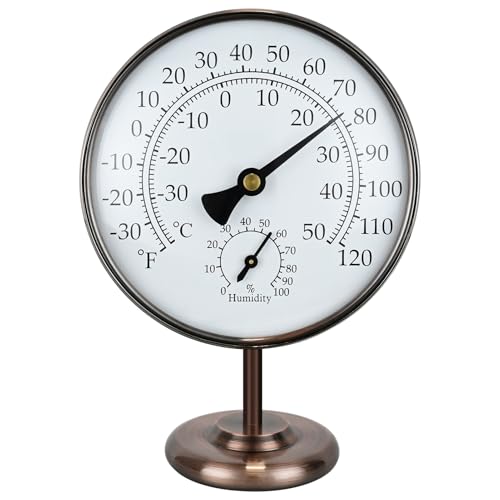 4 in Solid Brass Analog Outdoor Thermometer Hygrometer | Detachable Stand, Battery-Free, Rust & Weather Resistant, Calibratable, Large Clear Dial, Indoor Outdoor Home Patio Decor - size: 4 in