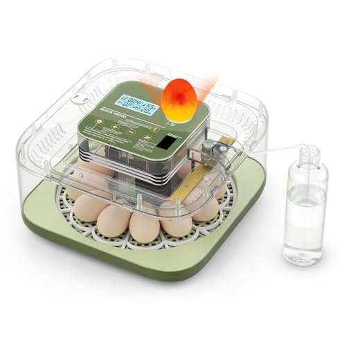 12 Egg Incubator with Humidity Display & Built-in Candler, Automatic Turner, Temp & Humidity Control, Auto Water Refill – Digital Hatcher for Chicken, Duck, Quail, Parrot (Green, 12 Egg) - color: Green, size: 12 Egg