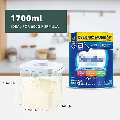 Baby Formula Container for Home, 2 Pack 1700ml Airtight Pop Top Dispensers | 21oz/600g Each with 5g Scoop, Scraper, Spoon Holder and Pop Top Lid for Nursery, Daycare, Twins and Nighttime Bottle Feeding - color: 2*21 oz - Clear