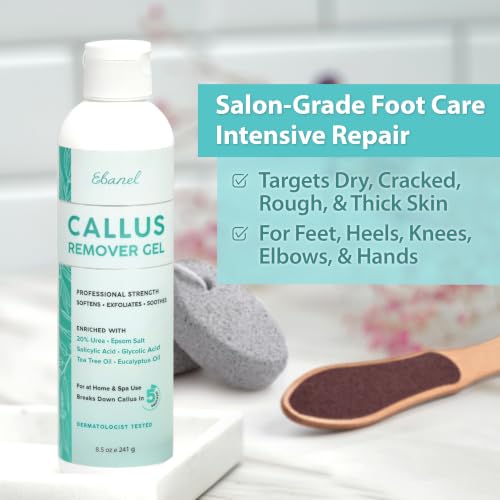 Ebanel Salon Grade Callus Remover for Feet with 20% Urea, Pedicure Gel Peel | with Salicylic Acid, Glycolic Acid, Epsom Salt, Heel Toe Foot Callus and Dead Skin Remover Gel for Feet, Cracked Heel Repair - size: 8.5 Ounce (Pack of 1)
