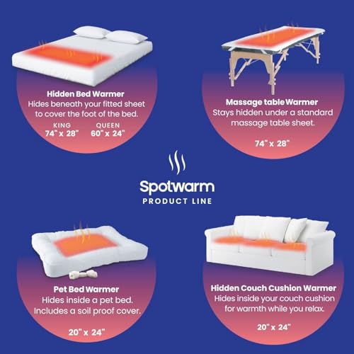 Hidden Heat Electric Foot of the Bed Warmer by SpotWarm; Wireless RF Remote, Microplush Flannel Mattress Warmer for Heated Feet. (King Size - 74" by 28") - size: 74" by 28"