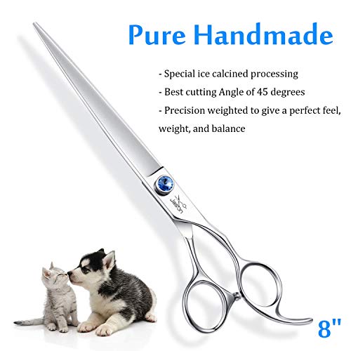 JASON Dog Grooming Scissors Shears - 8" Straight Long Pets Trimming Kit | Premium Cats Shear with Offset Handle and a Jewelled Screw, Sharp Comfortable, Gift - size: 8.0", style: Straight