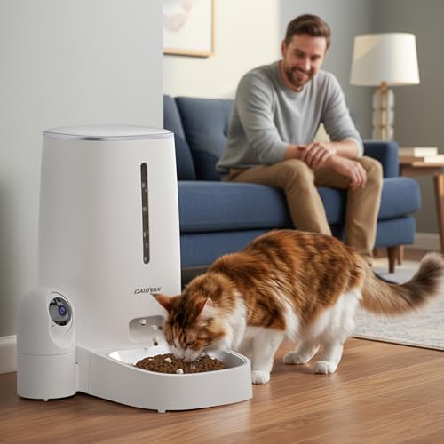 Automatic Cat Dog Feeder with Camera 4L, 2.4G/5G WiFi Smart Pet Food Dispenser with Night Vision, 2-Way Audio, Meat Call and Motion Alert, Stainless Steel Bowl, Dual Power Support, AI Feature
