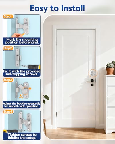 Pocket Door Lock, 90 Degree Latch, Barn Door Hardware Silver 1PC | Solid Aluminum Alloy, 3MM Spacer, 360° Rotation, Sliding Screen Door Lock, Cabinet, Bathroom, Garden Gate, Shed, Bedroom - color: Silver-1 Pc