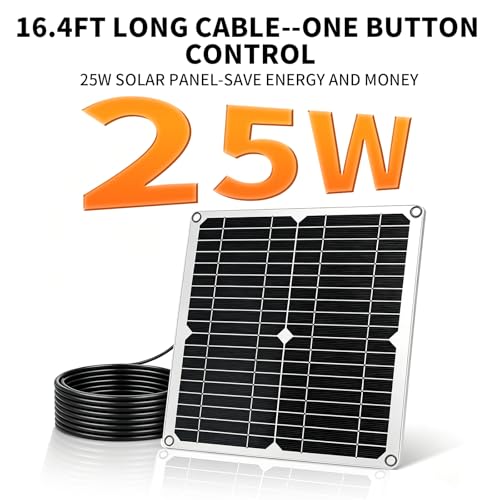 25w Solar Fan for Chicken Coop,16.4FT Cable IP54 Waterproof | Solar Exhaust Fan,Solar Panel Fans Kit for Outside Greenhouse,Shed,Pet House,Outside No Battery On/Off Switch Cable - size: 25W